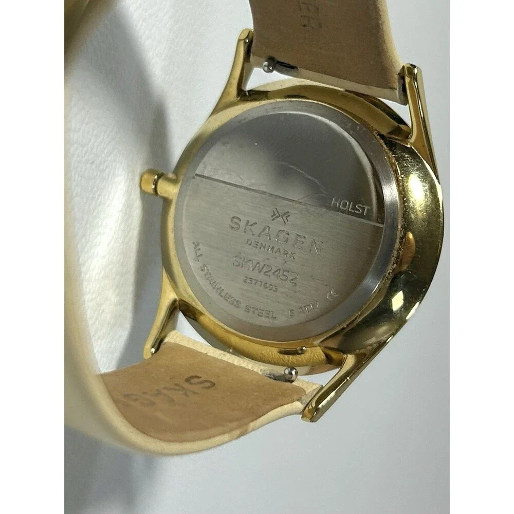 Skagen HOLST Watch SKW2452 Creme White Leather Gold Tone